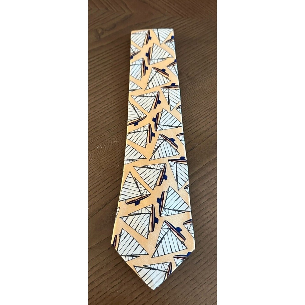 Burberry Men's Yellow Cream and White‎ Sail Boats Yachting Nautical  Tie - Picture 3 of 6